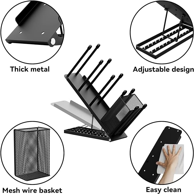 OVICAR Cup and Lid Holder - Adjustable Coffee Cup Holder Organizer 4 Compartment Disposable Cup Dispenser with Coffee Pod Straw Storage Basket for Coffee Station Bar Countertop Breakroom Metal Black