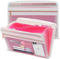 Mukawa 13 Pocket Zippered Expanding File Folder, Accordion File Organizer for Documents Letter Size A4 Papers (Pink)