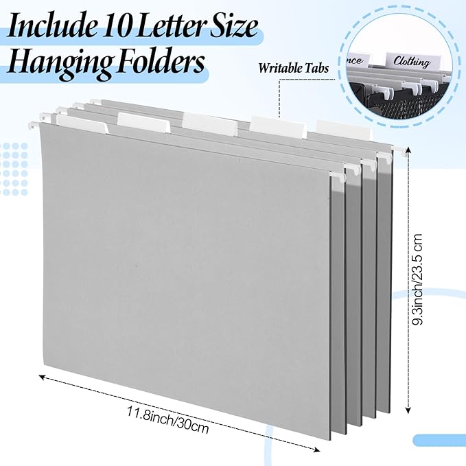 2 Pack Hanging File Holder, 10 Hanging Folders, Metal Mesh, Letter Size Folder Storage, Desktop Storage Cabinets, Office School Document(Gray,Small)