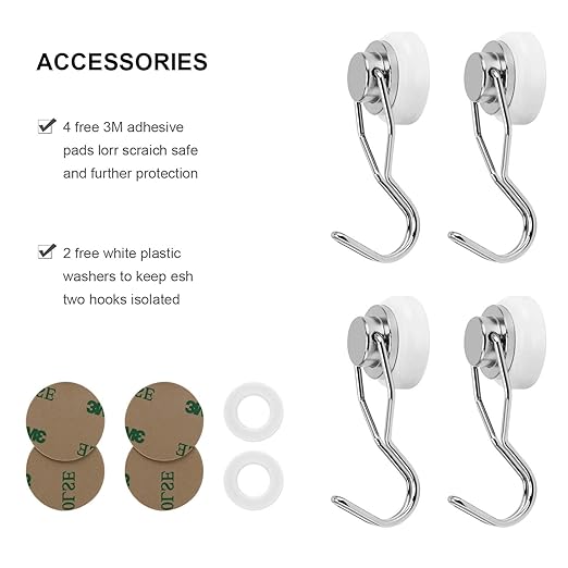 Ant Mag Swivel Magnetic Hooks 50lbs Heavy Duty Grill Magnet Hooks 4 Pack with Scratch Proof Stickers Great for Home Refrigerator Kitchen Store Grill BBQ Office Warehouse (White)
