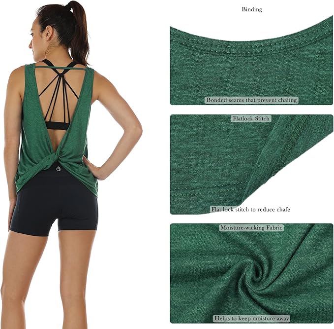 icyzone Women's Open Back High Neck Workout Athletic Gym Tank Tops