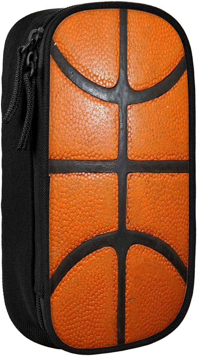 Perinsto Basketball Texture Pencil Case Big Capacity Multi Compartment Stationery Box Pencil Pouch Holder Desk Organizer For School Office Home