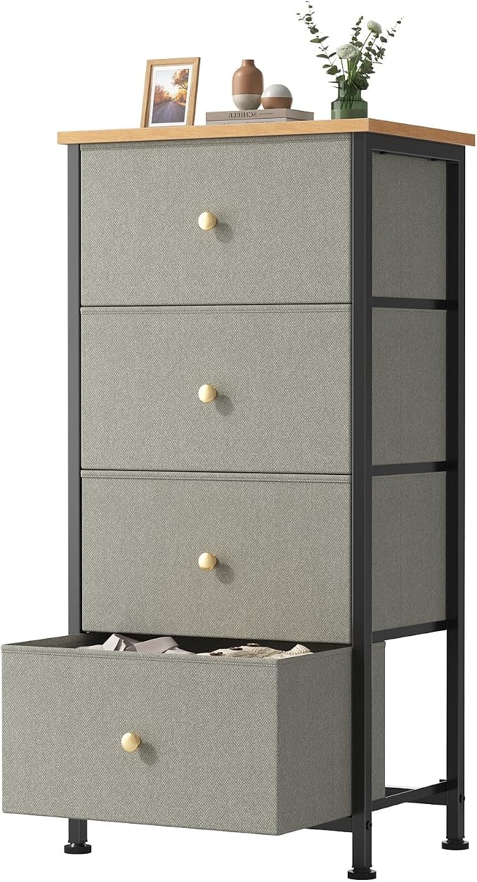 Sweetcrispy 4 Drawer Fabric Dresser Storage Tower Nightstand Chest | Small bedroom dresser and nightstand with sturdy frame,Perfect for closet,entryway,dorm,Easy assembly,Dark Green