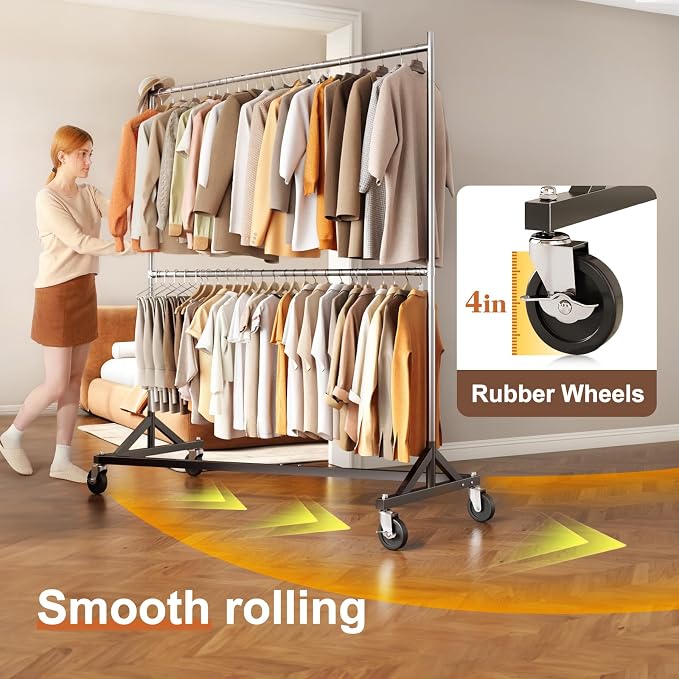 HOKEEPER Z Rack, Clothes Rack Hold 550LB 86" H Adjustable Height Double Rod | Heavy Duty Clothing Rack, Large Storage Space, with Wheels, Easy to Move & Assemble, 5 Years SWEET SERVICE, 23"D*63"W*86"H