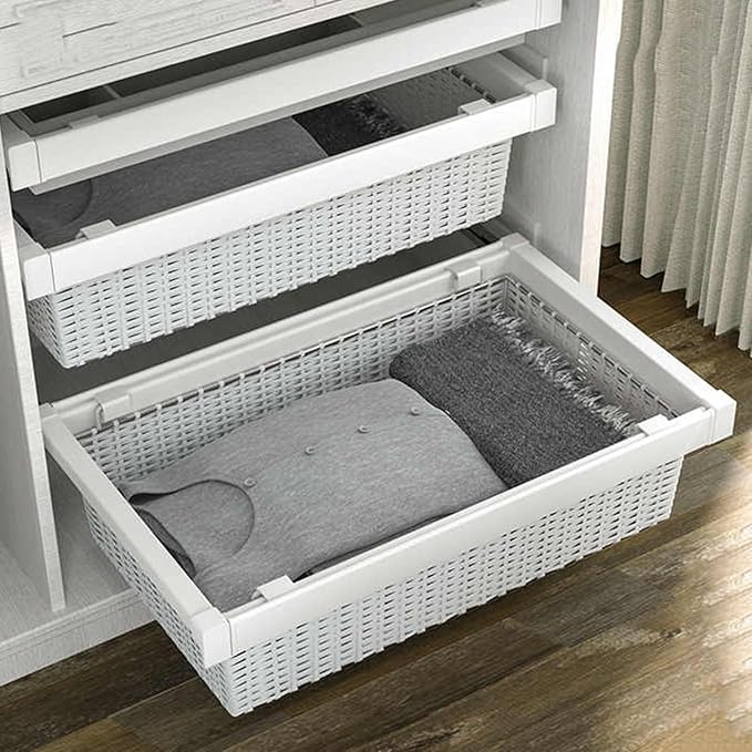 Pull Out Cabinet Storage Basket,Wardrobe Storage Organiser,Stackable Detachable Baskets Closet Storage Box,for Kitchen Office Wardrobes Cupboard Storage(White,437x20x480mm)