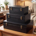 Sliner 3 Pcs Wooden Decorative Storage Boxes with Lids Vintage Wood Organizer Bins for Your Bookshelf Home Decor Safely Store Photos Documents Memory Jewelry Craft Storage (Glossy Black,S M L Size)