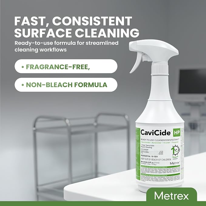 Metrex CaviCide HP Hydrogen Peroxide Disinfectant Spray – Kills Norovirus, MRSA, TB & Flu in 1 Minute – EPA-Registered Hospital-Grade Cleaner for Medical, Dental, Salon & Vet – 24 fl oz, 1 Count