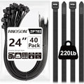Large Zip Ties Heavy Duty Outdoor 24 inch (40 Pack), Heavy Duty Zip Ties 220 lbs, Black, by ANOSON