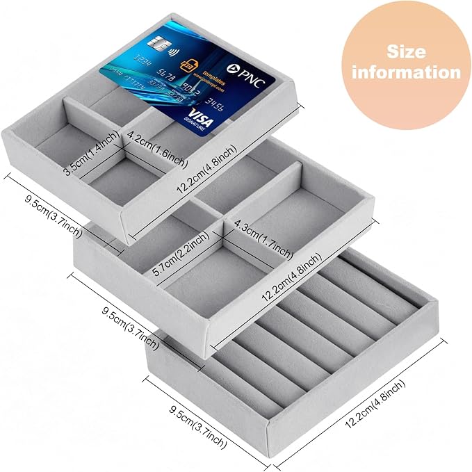 Small 8-Piece Velvet Jewelry Drawer Organizer Inserts Stackable Trays