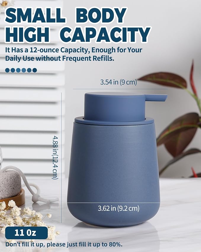 Bosilunlife 12Oz Ceramic Foam Soap Dispenser for Bathroom Kitchen Counter | Premium countertop foam pump creates delicate dense foam, stable desktop placement,Matte Blue