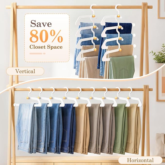 Hangers for Pants 20-Pack, Space Saving Closet Organizer for Jeans Slacks,Non-Slip Hanger for Leggings,Jeans, Slacks, Scarves(White)