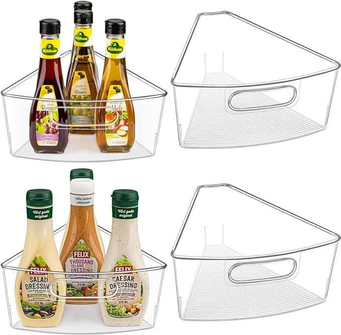 JEISSLIA Lazy Susan Cabinet Organizer Bins for 26"/ 28"/ 32" Diameter Corner Organizer, Plastic Cabinet Storage Bin, 1/8 Wedge - Food Safe, BPA Free, with Non-Slip Pads (for 26" Diameter, 4 Pack)