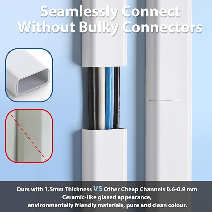 Wire Cover for Wall Mount TV, 72in Wall Cord Cover, Large TV Cable Hider Hide Cords Wall Mounted TV, Cord Hider Wall, Wall Cable Cover Cable Raceway White 2 x L36in x W1.54in x H0.75in