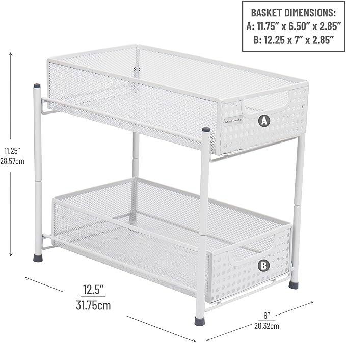 Mind Reader Accessory Organizer, Supply Storage, Desktop, Crafts, Office, Metal Mesh, 8"L x 12.5"W x 11.25"H, White