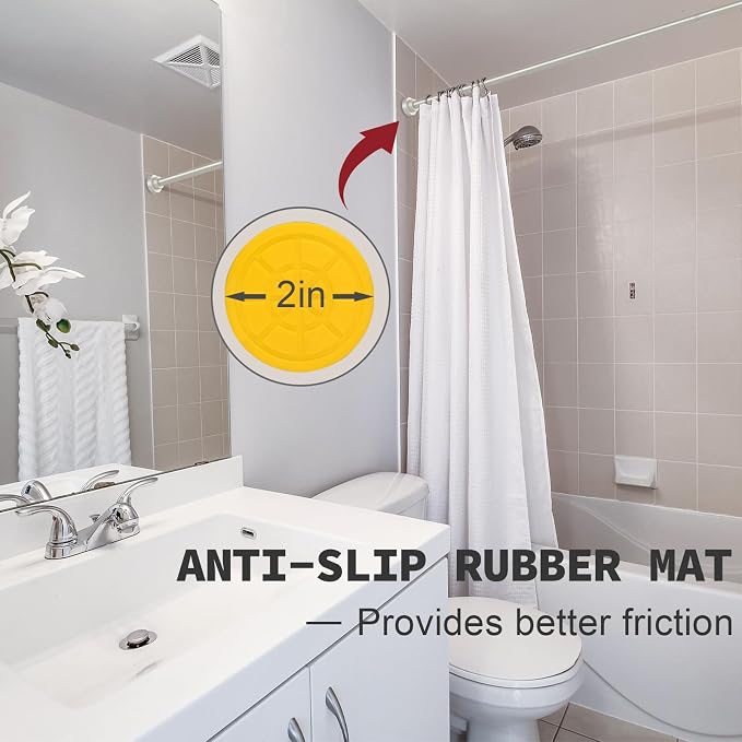 Thestoa Brushed Nickel Shower Curtain Rod Adjustable 43-66 inch, 1"Diameter Spring Tension Curtain Rod No Drill, Anti-Rust Non-Slip Shower Rod for Bathroom Tension Rod