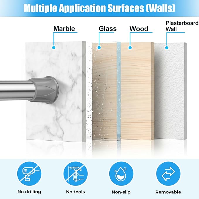 Spring Tension Curtain Rods 17-28 Inch Silver 2 Pack | No-drill & tool-free setup. Fits windows, kitchens, doorways. Rust-resistant, great for light curtains.
