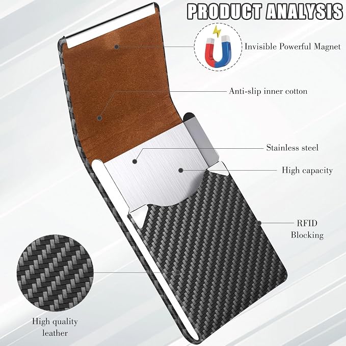 2Pack Leather Stainless Steel Business Card Holder, Metal Slim Business Card Case for Women or Men, Pocket Business Card Carrier with Prints, Magnetic Closure, RFID Blocking