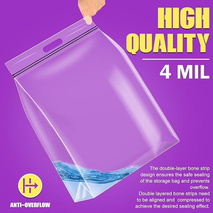 FURWEY 25 Gallon Extra Large Storage Bags 35”x 24”Resealable Clear Bags with Handle 4 Mil Thick Heavy Duty Big Bag for Clothes Pillow Travel Moving,Bedding,Shoes and Toys Storage, Pack of 12