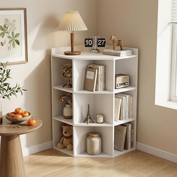 Giantex 3-Tier Corner Cabinet with Charging Station, Corner Shelf with 9 Cubbies, 1 USB Port & 1 Type-C Port, 4 Outlets, Cube Bookshelf, Storage Organizer for Small Spaces, Playroom, Living Room