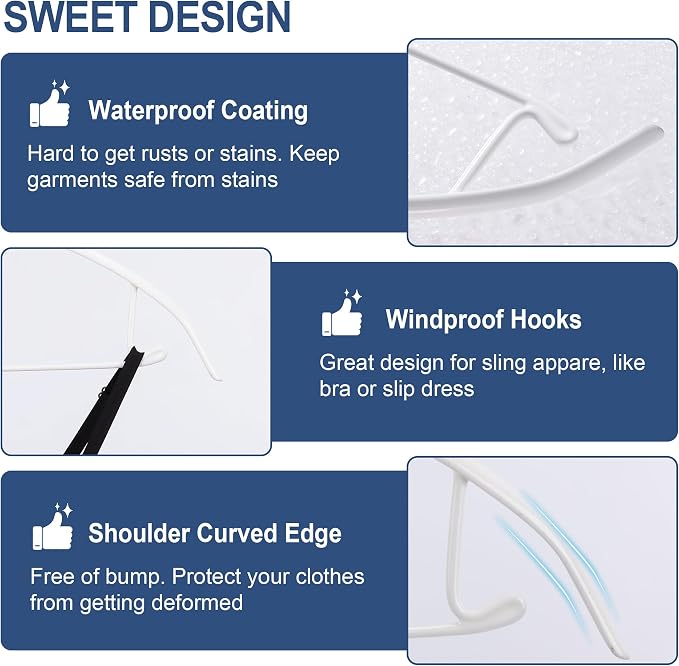 Sweater Hangers No Shoulder Bump, Non-Slip Rubber & Rust-Free Metal | Heavy Duty and Ergonomic Curved for Closet Clothes like Suits Coats Pants Dresses or Shirts, Set of 10, White Coated