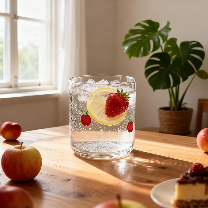 14 Ounce Icon Juice Glasses, Aesthetic Cocktail & Old Fashioned Drinking Glasses, Iconic Clear Glass Cups for Women, Sister, Friend & Party Gifts (Apple)