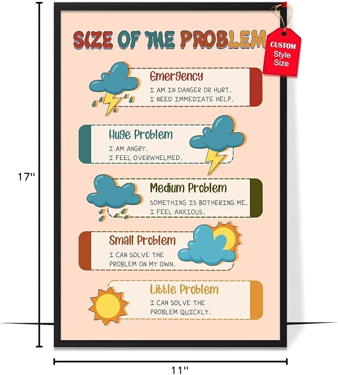 LOLUIS Mental Health Poster, Boho Therapy Tools Educational Supplies Art Print Classroom School Office Decor (Size of Problem, Custom Frame Type)