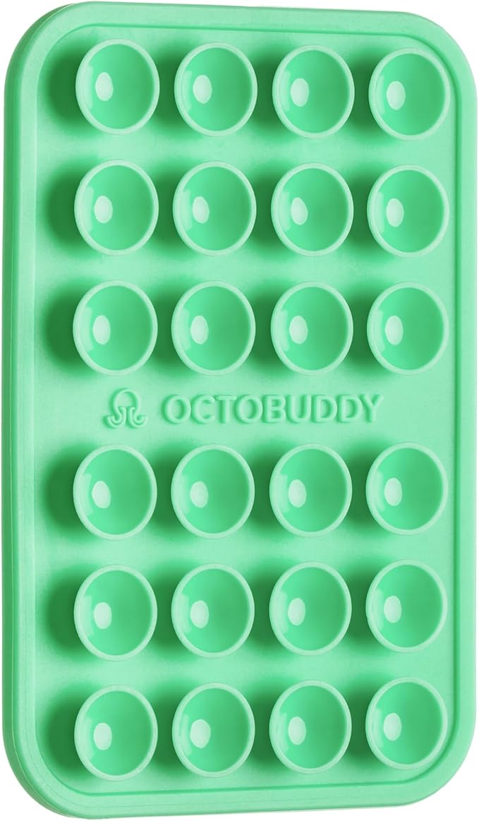 OCTOBUDDY Classic - Silicone Suction Phone Case Adhesive Mount - Hands-Free, Strong Grip Holder for Selfies & Videos - iPhone & Android Compatible - 2.25″ x 3.25″, Green Ash