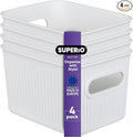 Superio Ribbed Collection - Decorative Plastic Basket Open Home Storage Bins Organizer, Small White (4 Pack) Container Boxes for Organizing Closet Storage Bins for Shelves Drawer Shelf 1.5 Liter