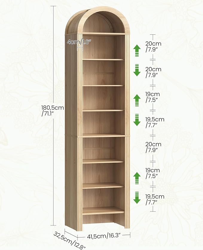 CHOEZON 71" Tall Arched Shoe Cabinet, 8-Tier Shoe Storage Cabinet, Shoe Rack with 3 Adjustable Shelves, Freestanding Shoe Organizer for Entryway, Foyer, Hallway, and Living Room, Natural MSC04NL