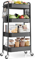 TOOLF 4 Tier Rolling Cart with Pegboard, Metal Storage Organizer Cart with Wheels, Hooks & Bins Esthetician Craft Art Sturdy Storage for Bathroom, Kitchen, Office, Nursery Diaper