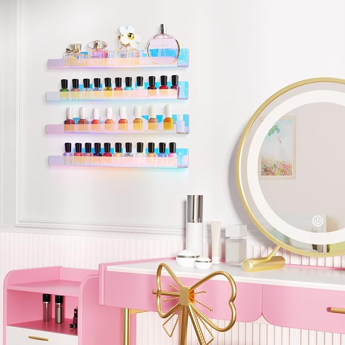 upsimples 2 Pcs 15" Iridescent Acrylic Shelves for Wall Decor and Display | Cute Floating Shelf for Perfume, Skincare, Nail Polish, Wall Organizer for Bedroom, Living Room, Playroom, Room Décor