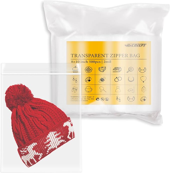 500 Count Half Gallon Zip Bags – 8" x 10" Clear Reclosable Plastic Bags with Zipper Seal – Bulk Resealable Storage Solution