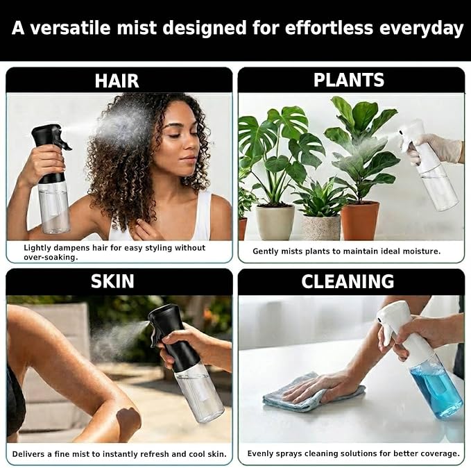 VIGOR PATH 200ml Continuous Mist Spray Bottle for Hair Plants and Skin Care | Ultra Fine Atomizer Leak Proof Ergonomic Construction 360 Refillable