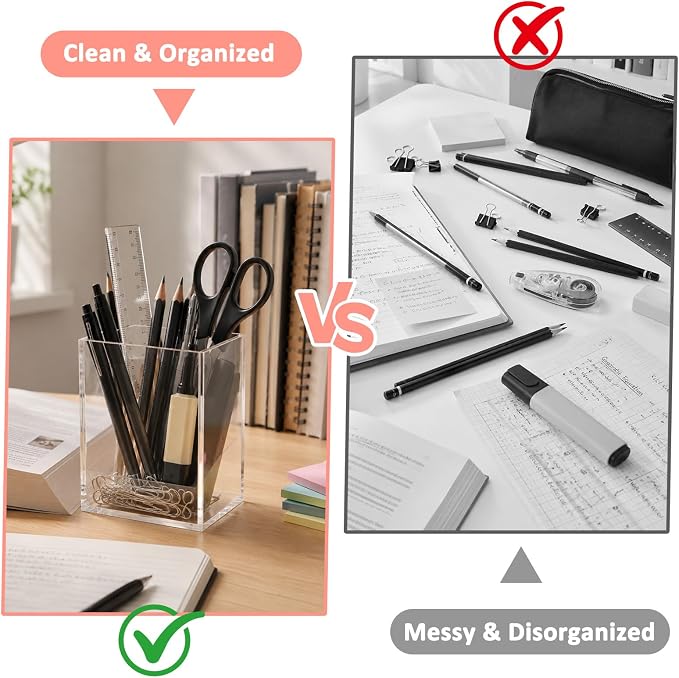 Mototo 6PCS Clear Acrylic Pen Holder Pencil Cup Office Desk Organizer Case | Toothbrush Utensil Holder Marker Makeup Brush Organizer Pencil Box Coffee Stirrers Storage Container for Classroom Counter