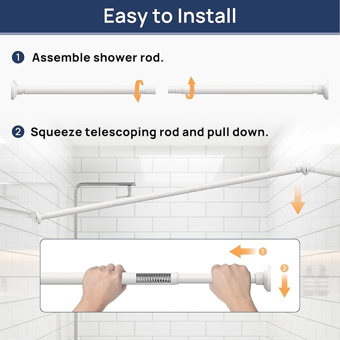 ENJOYBASICS Shower Curtain Rod 30 to 76 Inches, Stainless Steel Adjustable Spring Tension Rods No Drill for Bathroom, Closet, Window, Room Divider, Never Rust, Non Slip, White