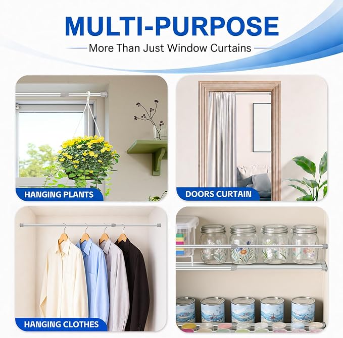 2 Pack Tension Curtain Rod 15.7-28 Inch, Small Short Adjustable Extendable Spring Loaded Rods for Windows Cabinet Blinds Closet Bedroom Kitchen Bathroom Door No Drilling, Silver