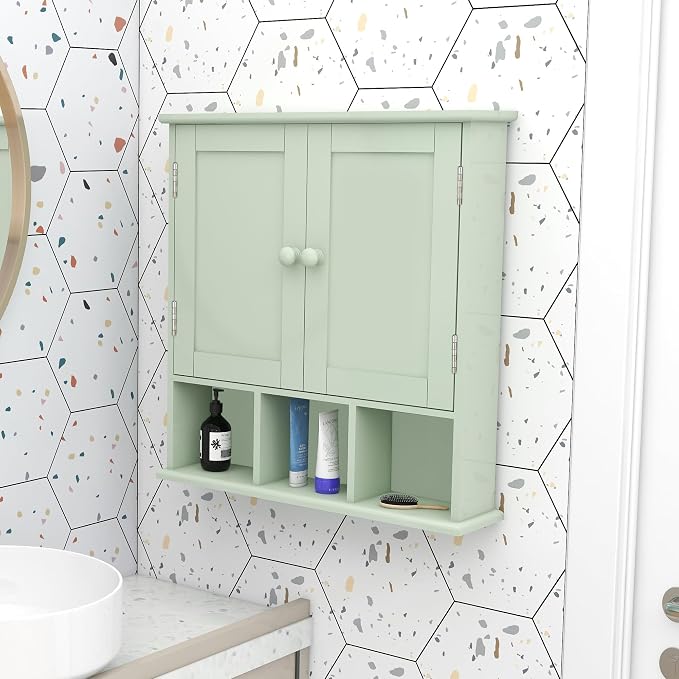 TaoHFE Green Bathroom Cabinet,Bathroom Wall Cabinet with 2 Door Adjustable Shelves,Over The Toilet Storage Cabinet,Green Bath Room Cabinet Wall Mounted,Medicine Cabinets for Laundry Kitchen