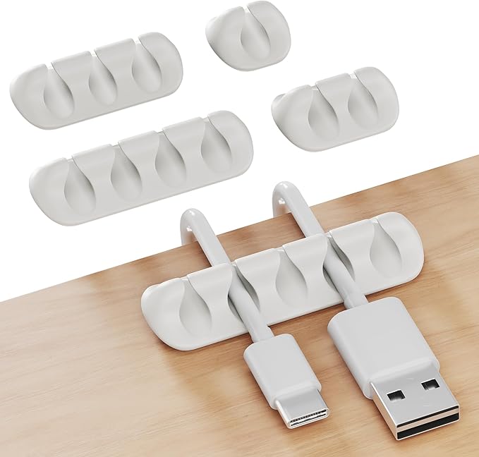 GLUIT Cord Organizer for Desk Cable Holder for Nightstand Charger Organizer Adhesive Desktop Versatile Wire Multislot Clips and Table Management Accessories Office Spaces New White 5 Pack, 15 Slots