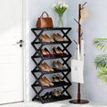 6 Tier Bamboo Shoe Rack Black,Portable Folding Shoe Storage Rack,Without Installation Small Shoe Rack Perfect for Corridors, Drom, Bedrooms and Small Spaces