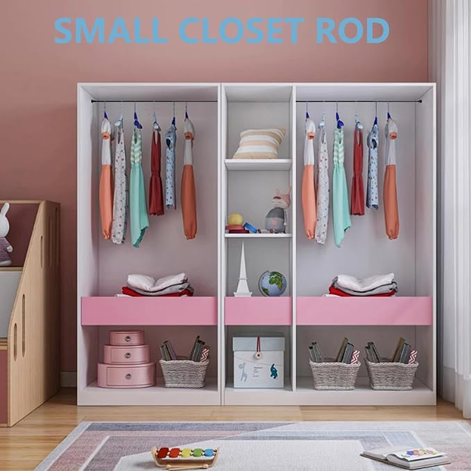TYRON Small Thin Skinny Closet Rod for Hanging Clothes, 1/2" Diameter, 18 to 30 In. Adjustable Slim Closet Rod, Metal Closet Bar Hanging Rod for Closet Wardrobes Laundry RV (Black,1 Pcs)