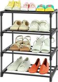 HITHIM 4-Tier Small Shoe Racks, Narrow Shoe Rack for 6-8 Pairs Shoe Storage,Kids Shoe Racks for Small Place,Lightweight Stackable Shoe Shelf Organizer for Closet,Black