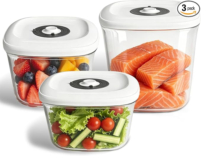 Vacuum Canister Set for Food Storage, 1L 1.5L 2L Airtight Containers Compatible with Most Vacuum Sealers, BPA-Free Fresh Containers for Meal Prep, Pantry Storage, Coffee, Snacks & Dry Goods – 3 Pack
