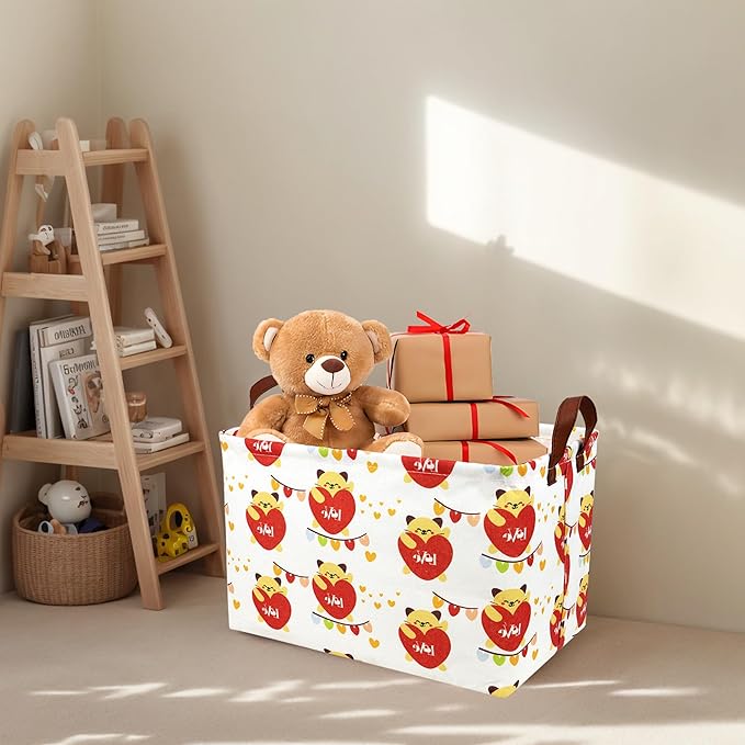 Valentine's Day Basket Gift for Empty Cute Heart Large Storage Bin for Kid and Baby Room Décor (Cat Love)