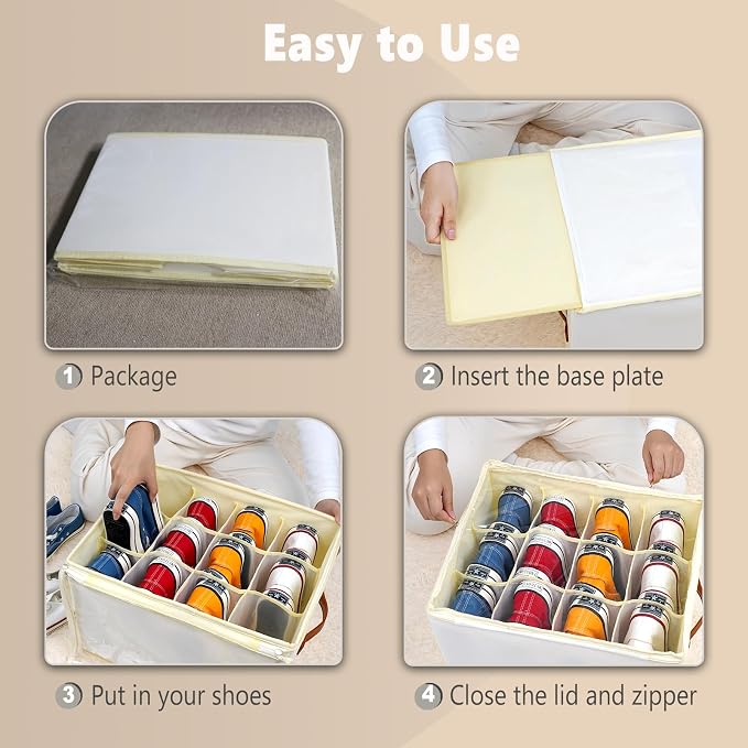 Patinao Shoe Storage Box Organizer for Closet - Space Saver Shoes Containers Bin with Clear Lids Stackable, Can Fit Ottoman, Foldable Shoe Rack Cabinet Cubby for Wardrobe (1 Pack)