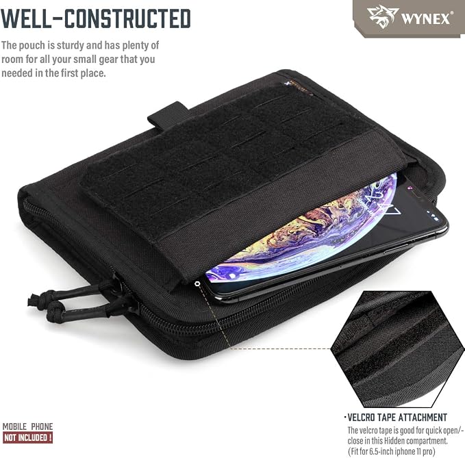 WYNEX Tactical Molle Admin Pouch, Laser-Cut, EDC Organizer Tool Pouch | Utility Organizer EDC Medical Bag, EDC Pocket Modular Pouch, Tactical Accessories EDC Pouch, Include U.S Patch