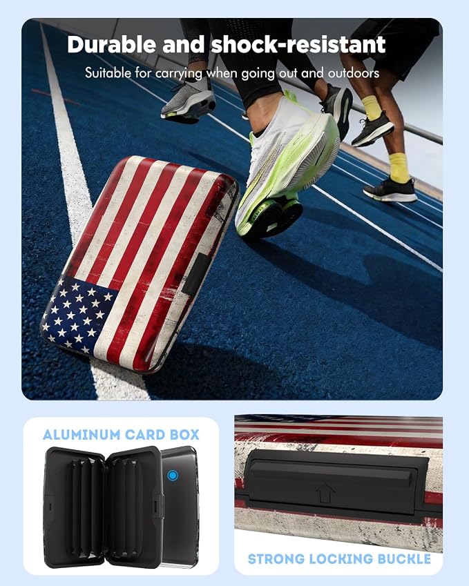 Maicican RFID Blocking Aluminum Credit Card Holder | Slim Metal Wallet for Women & Men, Business Card Case for Travel, Fits Front Pocket, Card holder wallet - American flag