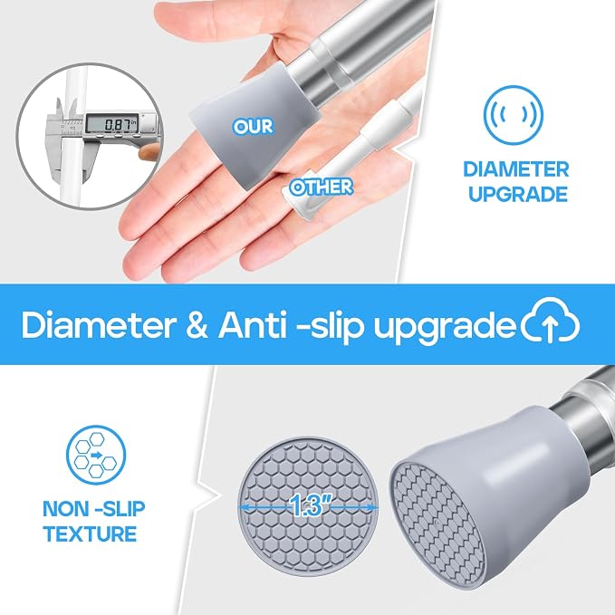 Tension Curtain Rod Silver Tension Rod 2pcs Spring Curtain Rod Non Slip Tension Rods For Windows 28 to 48 Inch No Drilling Adjustable Tension Rods of Curtain Window Closet Kitchen Wardrobe