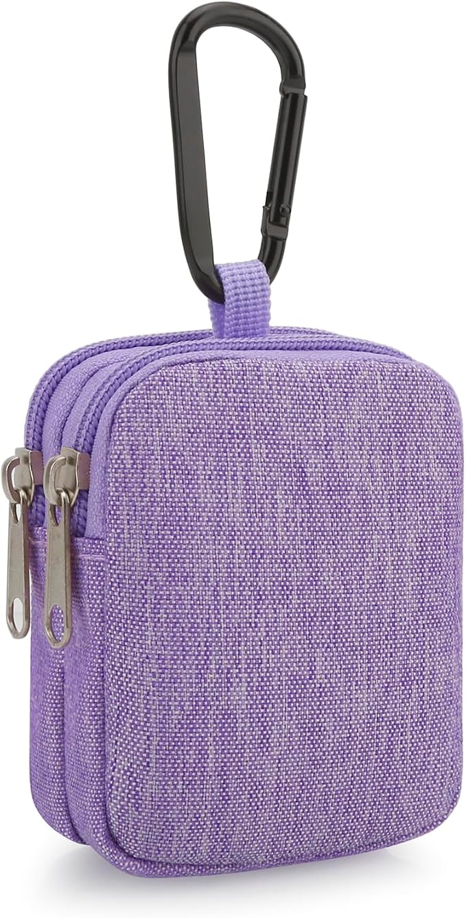 E-Tree Coin Purse with Carabiner Clip, Dual Layer Card Case Holder, Mini Pouch for AirPod Earphone Keychain USB Cable,Wallet, Small Accessories Organizer Bag for Women and Men (Purple)