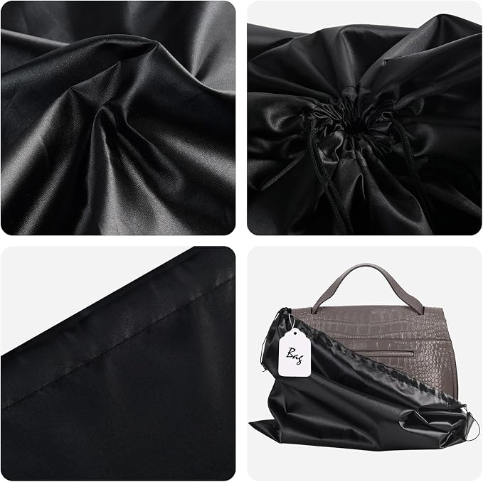 6 Pack Purse Dust Bags Large Silk Drawstring Dust Bag Cover for Handbag Shoe Storage(Black, L-23.6 × 19.6 in)