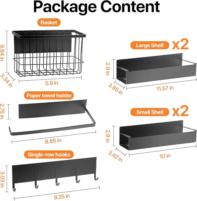Magnetic Spice Rack for Refrigerator, 7Pack Magnetic Spice Rack, Space Saving Kitchen Storage Organizer for Spice Jars, Utensils, Paper Towels, Black